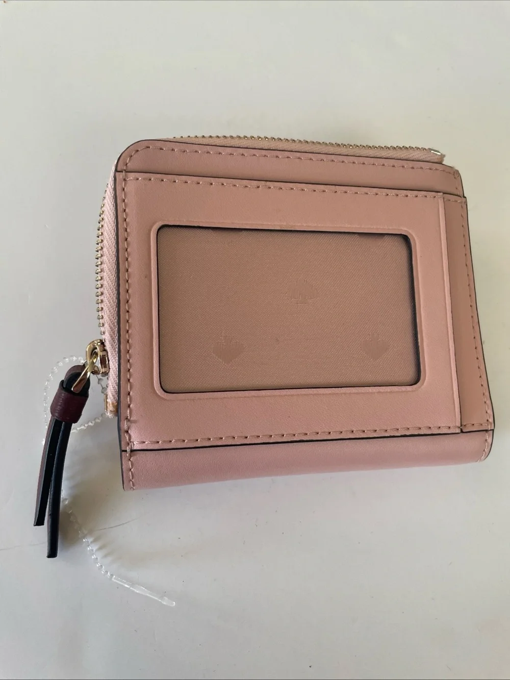 kate spade floral pup Blush Pink Zip Card Case / wallet with Printed Lining